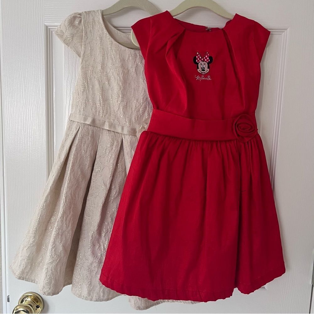Set of 2 Dresses for Girls Size 6 Red and Cream EUC